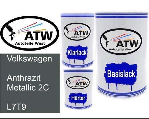 Volkswagen, Anthrazit Metallic 2C, L7T9: 500ml Lackdose + 500ml Klarlack + 250ml Härter - Set, von ATW Autoteile West.